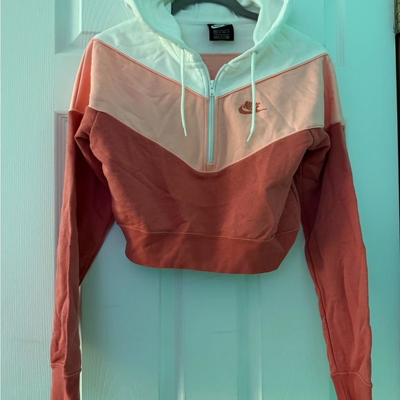 Nike Tops - Nike Women's Pink and White Colorblock Hoodie